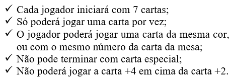 Regras do Jogo UNO! - Planejamento